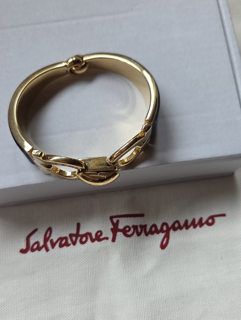 Salvatore Ferragamo Gold Vara-Inspired Bracelet with Black Accents - Picture 6 of 6